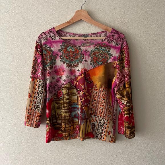 y2k vintage 00's pink paisley printed fairy boho top | size L - Picture 8 of 10